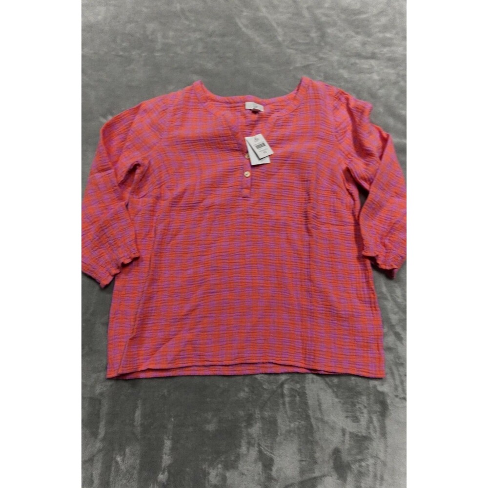 J.Jill Women's Size XS Penutia Cactus Flower Cotton Gauze Smocked Sleeve Top NWT